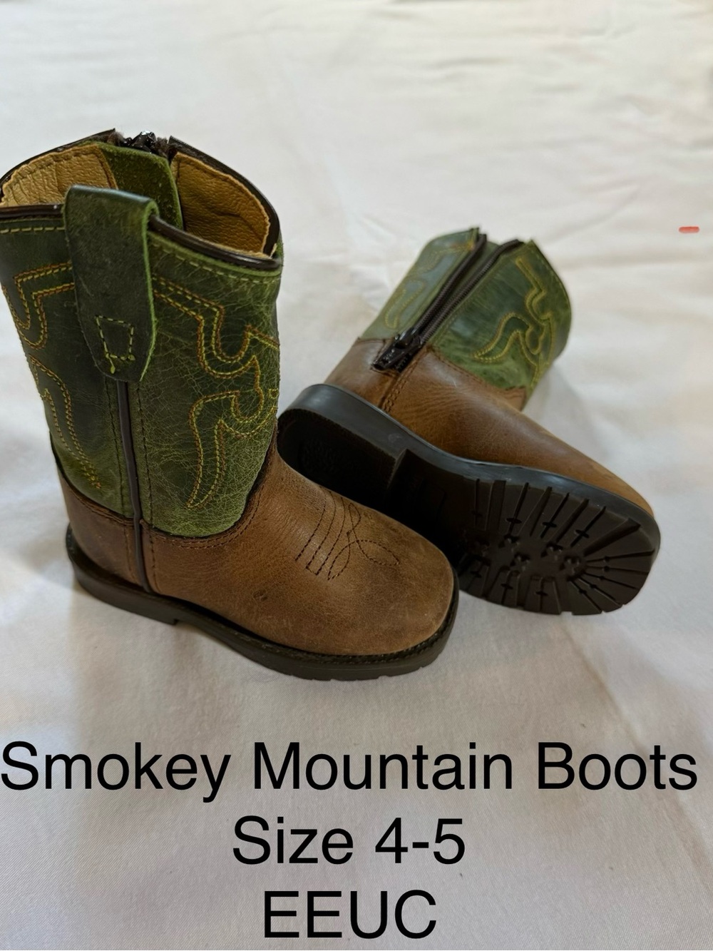 Toddler Brown & Green Western Pull-On Boots with Side Zip
